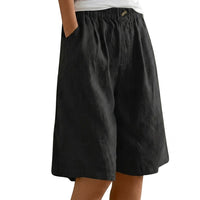 Damen Shorts mit elastischem Bund und Knopf und weitem Bein in Schwarz