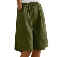 Damen Shorts mit elastischem Bund und Knopf und weitem Bein in Armeegrün