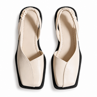 Damen Slingback Flache Schuhe mit Quadratischer Spitze in Beige