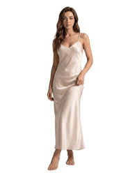 Damen-Slip-Kleid in Midi-Länge in Creme