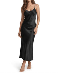 Damen-Slip-Kleid in Midi-Länge in Schwarz