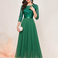 Katharina | Damen Spitzen Chiffon Abendkleid Elegant Formal Dress Maxi in Grün