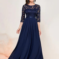 Katharina | Damen Spitzen Chiffon Abendkleid Elegant Formal Dress Maxi in Blau