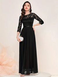 Katharina | Damen Spitzen Chiffon Abendkleid Elegant Formal Dress Maxi in Schwarz