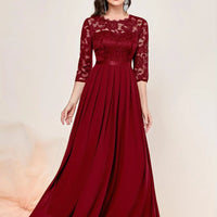 Katharina | Damen Spitzen Chiffon Abendkleid Elegant Formal Dress Maxi in Rot