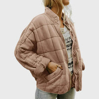 Nora | Damen Steppjacke leichte gefütterte Kurzjacke mit Reißverschluss in Khaki
