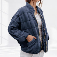 Nora | Damen Steppjacke leichte gefütterte Kurzjacke mit Reißverschluss in Marineblau