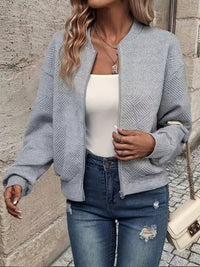 Annika | Damen Steppjacke leichte Zip-Up Bomberjacke strukturierter Stoff in Grau