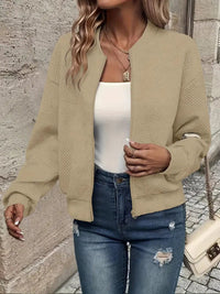 Annika | Damen Steppjacke leichte Zip-Up Bomberjacke strukturierter Stoff in Khaki