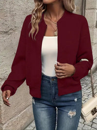 Annika | Damen Steppjacke leichte Zip-Up Bomberjacke strukturierter Stoff in Dunkelrot