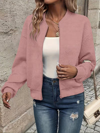 Annika | Damen Steppjacke leichte Zip-Up Bomberjacke strukturierter Stoff in Rosa