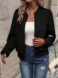 Annika | Damen Steppjacke leichte Zip-Up Bomberjacke strukturierter Stoff in Schwarz