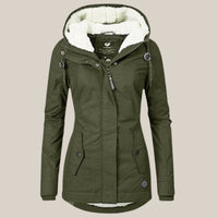 Leonie | Damen Steppjacke mit Fleecefutter Kapuze Winterjacke in Grün