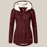 Leonie | Damen Steppjacke mit Fleecefutter Kapuze Winterjacke in Rot