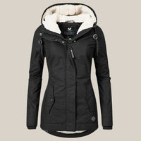 Leonie | Damen Steppjacke mit Fleecefutter Kapuze Winterjacke in Schwarz