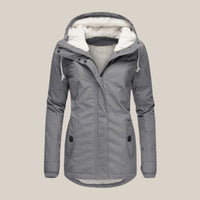 Leonie | Damen Steppjacke mit Fleecefutter Kapuze Winterjacke in Grau