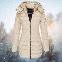 Emilia | Damen Steppjacke mit Kapuze tailliert warm gefüttert in Khaki