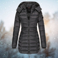 Emilia | Damen Steppjacke mit Kapuze tailliert warm gefüttert in Schwarz