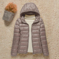 Elisabeth | Damen Steppjacke mit Kapuze ultraleichte Übergangsjacke in Taupe