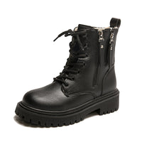 Damen-Stiefeletten mit zwei seitlichen Reißverschlüssen und Profilsohle in Schwarz Mit Baumwollfutter