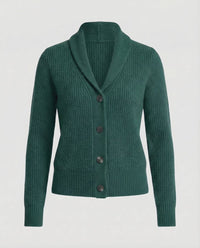 Frieda | Damen Strick-Cardigan mit Revers-Kragen Knopfleiste Langarm in Dunkelgrün