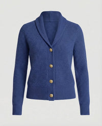 Frieda | Damen Strick-Cardigan mit Revers-Kragen Knopfleiste Langarm in Dunkelblau