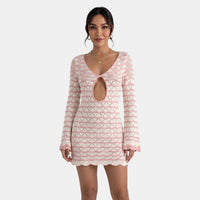 Damen-Strick-Minikleid mit Cut-out-Detail in Rosa