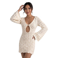 Damen-Strick-Minikleid mit Cut-out-Detail in Beige
