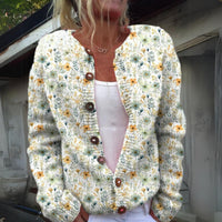Hannah | Damen Strickjacke Blumenmuster geknöpfte Puffer Weste in Grün