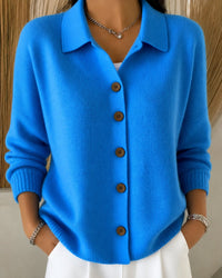 Nora | Damen Strickjacke mit Hemdkragen und Knopfleiste Relaxed Fit in Blau