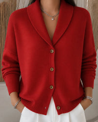 Nora | Damen Strickjacke mit Hemdkragen und Knopfleiste Relaxed Fit in Rot
