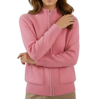 Damen Strickjacke mit Reißverschluss und aufgesetzten Taschen in Hellrosa