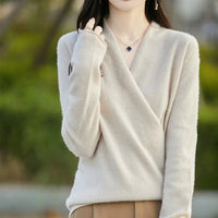 Damen-Strickpullover mit Wickeloptik in Cream