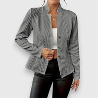 Elisabeth | Damen Strukturierter Langarm-Pullover mit Stehkragen Kabelstrick-Optik in Grau