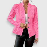 Elisabeth | Damen Strukturierter Langarm-Pullover mit Stehkragen Kabelstrick-Optik in Rosa