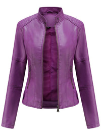 Annika | Damen Taillierte Kunstleder Biker Jacke Reißverschluss in Lila