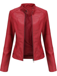 Annika | Damen Taillierte Kunstleder Biker Jacke Reißverschluss in Rot