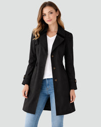 Nora | Damen Taillierter Klassischer Trench Coat Mittellanger Mantel in Schwarz