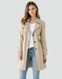 Nora | Damen Taillierter Klassischer Trench Coat Mittellanger Mantel in Khaki