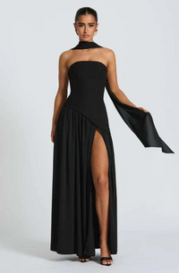 Damen Trägerloses Asymmetrisches Maxikleid in Schwarz