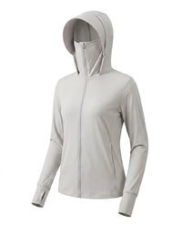 Damen-Trainingsjacke mit Kapuze und Reißverschluss in Hellgrau
