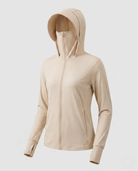 Damen-Trainingsjacke mit Kapuze und Reißverschluss in Khaki