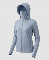 Damen-Trainingsjacke mit Kapuze und Reißverschluss in Eisblau
