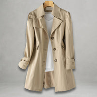 Katharina | Damen Trenchcoat eleganter Einreiher Baumwoll-Nylon-Mantel in Khaki