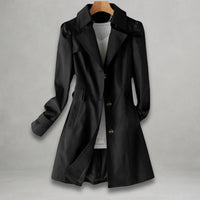 Katharina | Damen Trenchcoat eleganter Einreiher Baumwoll-Nylon-Mantel in Schwarz
