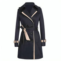 Damen Trenchcoat mit doppelter Knopfreihe und Gürtel in Black