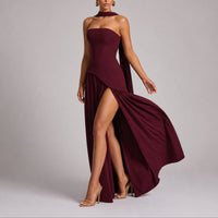 Charlotte | Damen Trägerloses Maxi-Kleid mit Schal Hochzeitskleid Gast Abendkleid in Rot