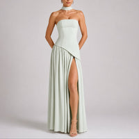 Charlotte | Damen Trägerloses Maxi-Kleid mit Schal Hochzeitskleid Gast Abendkleid in Hellgrün