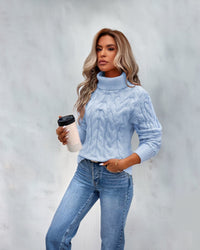 Marie | Damen Turtleneck Sweater Zeitloser Kabelstrick-Rollkragenpullover in Blau