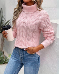 Marie | Damen Turtleneck Sweater Zeitloser Kabelstrick-Rollkragenpullover in Rosa